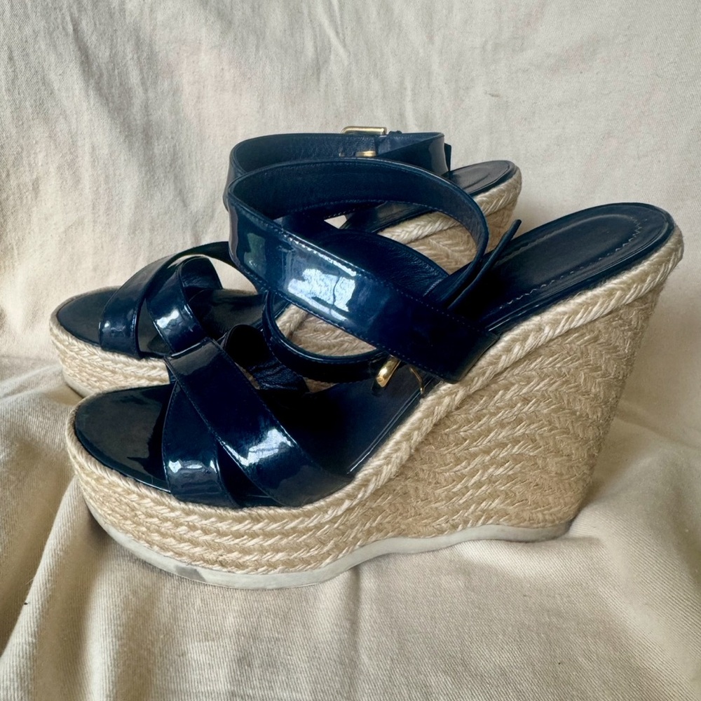 Yves Saint Laurent Dark Blue Patent Wedges